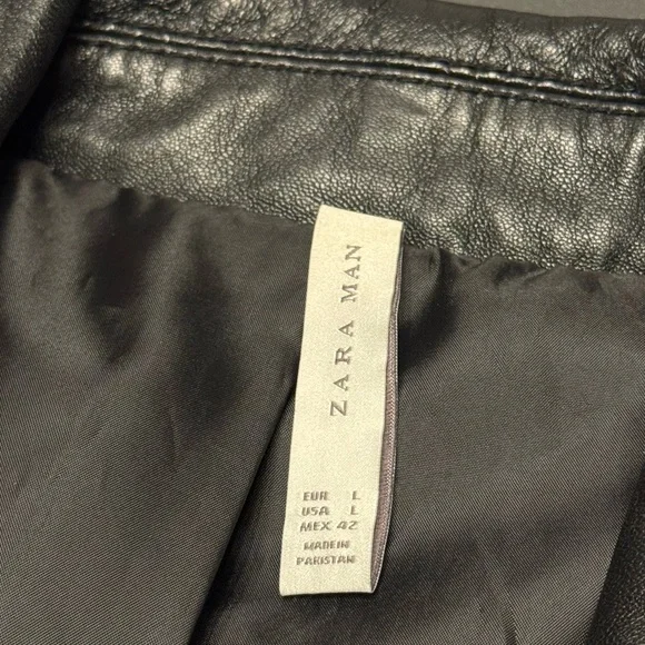 Zara Men's Black Leather Moto Jacket - Picture 7 of 7